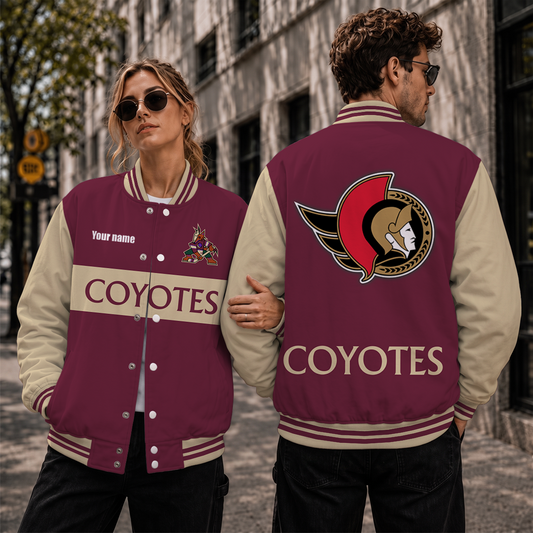 [SUPER SALE] NEW CUSTOMIZED NHL30 AZC ARIZONA COYOTES SATIN VARSITY JACKET & BASEBALL JACKET