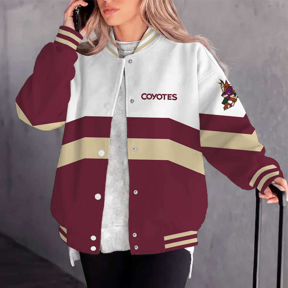 [SUPER SALE] NEW CUSTOMIZED NHL30 AZC ARIZONA COYOTES SATIN VARSITY JACKET & BASEBALL JACKET