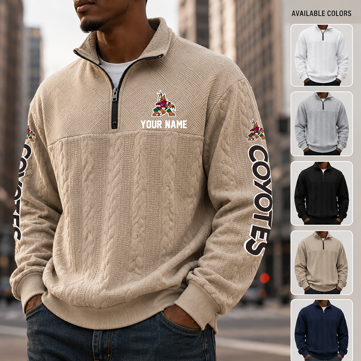 [SUPER SALE] NEW CUSTOMIZED NHL30 AZC ARIZONA COYOTES MULTICOLOR QUARTER-ZIP SWEATSHIRT