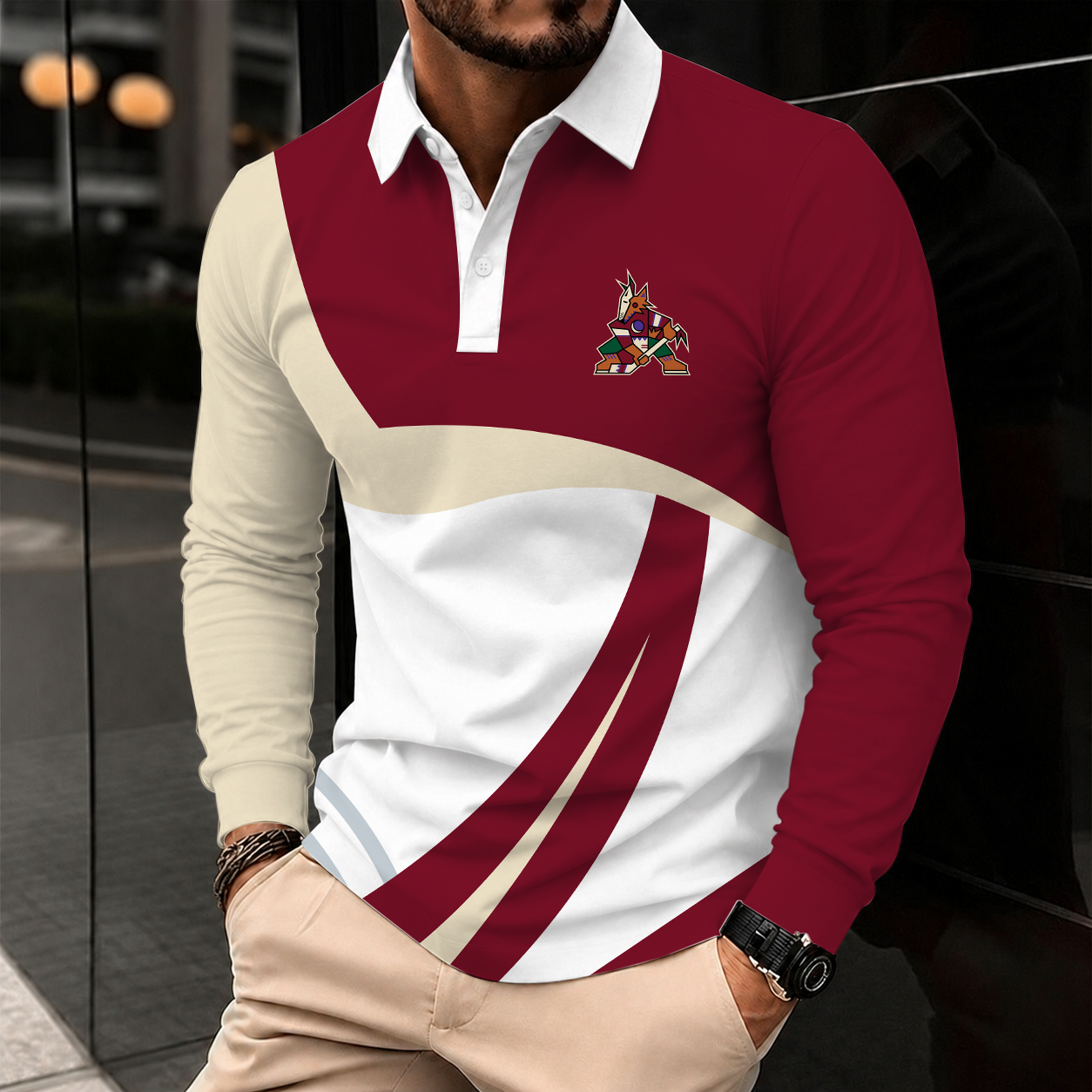[SUPER SALE] NEW CUSTOMIZED NHL30 AZC ARIZONA COYOTES MEN LONG SLEEVE POLO