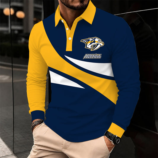 [SUPER SALE] NEW CUSTOMIZED NHL31 NVP NASHVILLE PREDATORS MEN LONG SLEEVE POLO