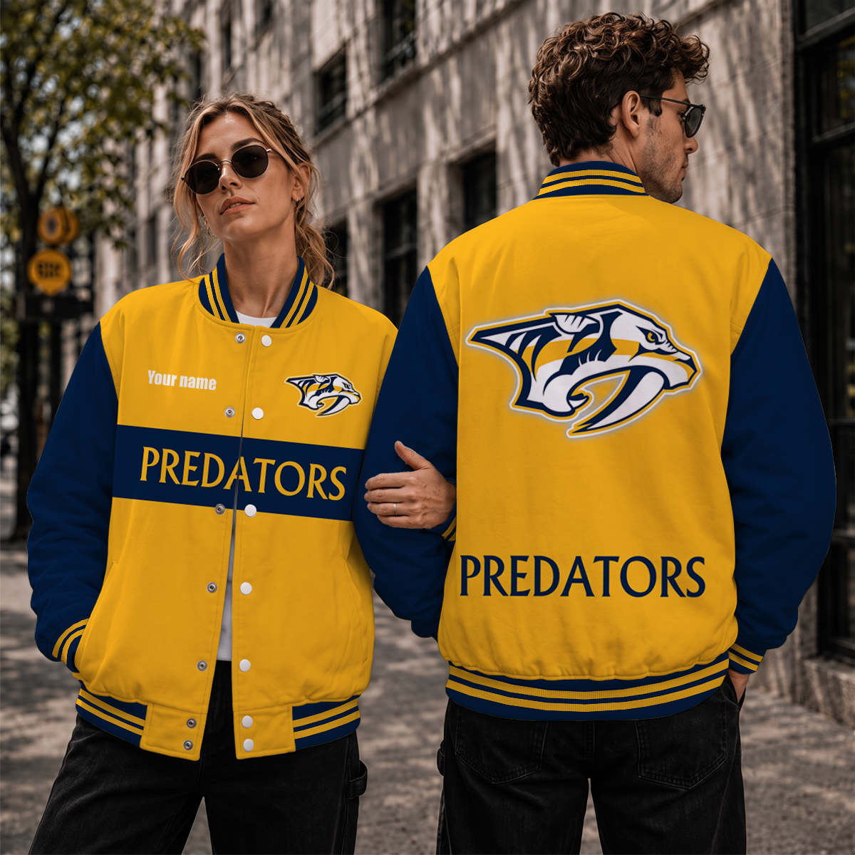[SUPER SALE] NEW CUSTOMIZED NHL31 NVP NASHVILLE PREDATORS SATIN VARSITY JACKET & BASEBALL JACKET