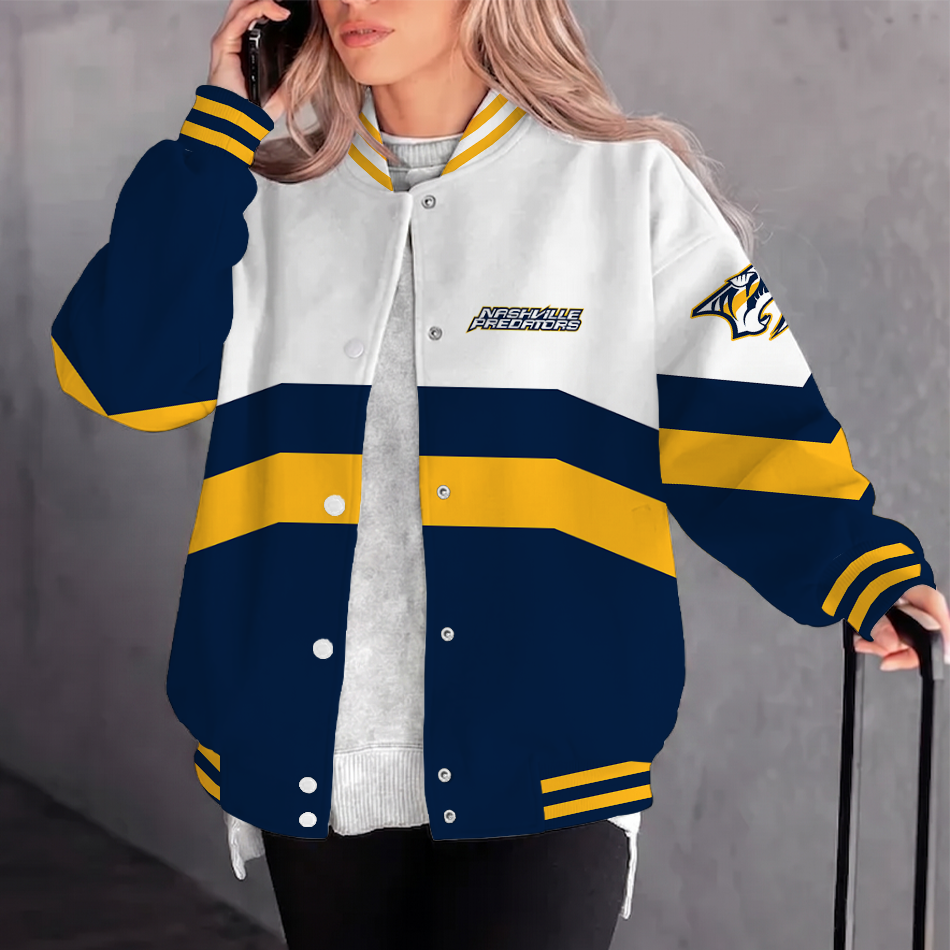 [SUPER SALE] NEW CUSTOMIZED NHL31 NVP NASHVILLE PREDATORS SATIN VARSITY JACKET & BASEBALL JACKET