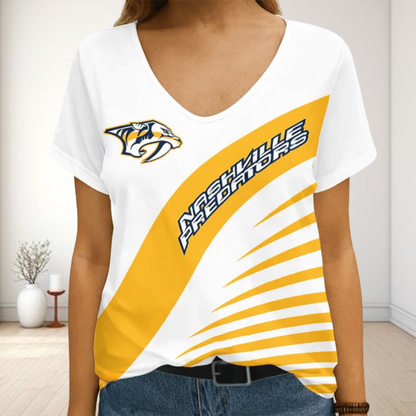 [SUPER SALE] NEW CUSTOMIZED NHL31 NVP NASHVILLE PREDATORS V-NECK FEMALE SHIRT