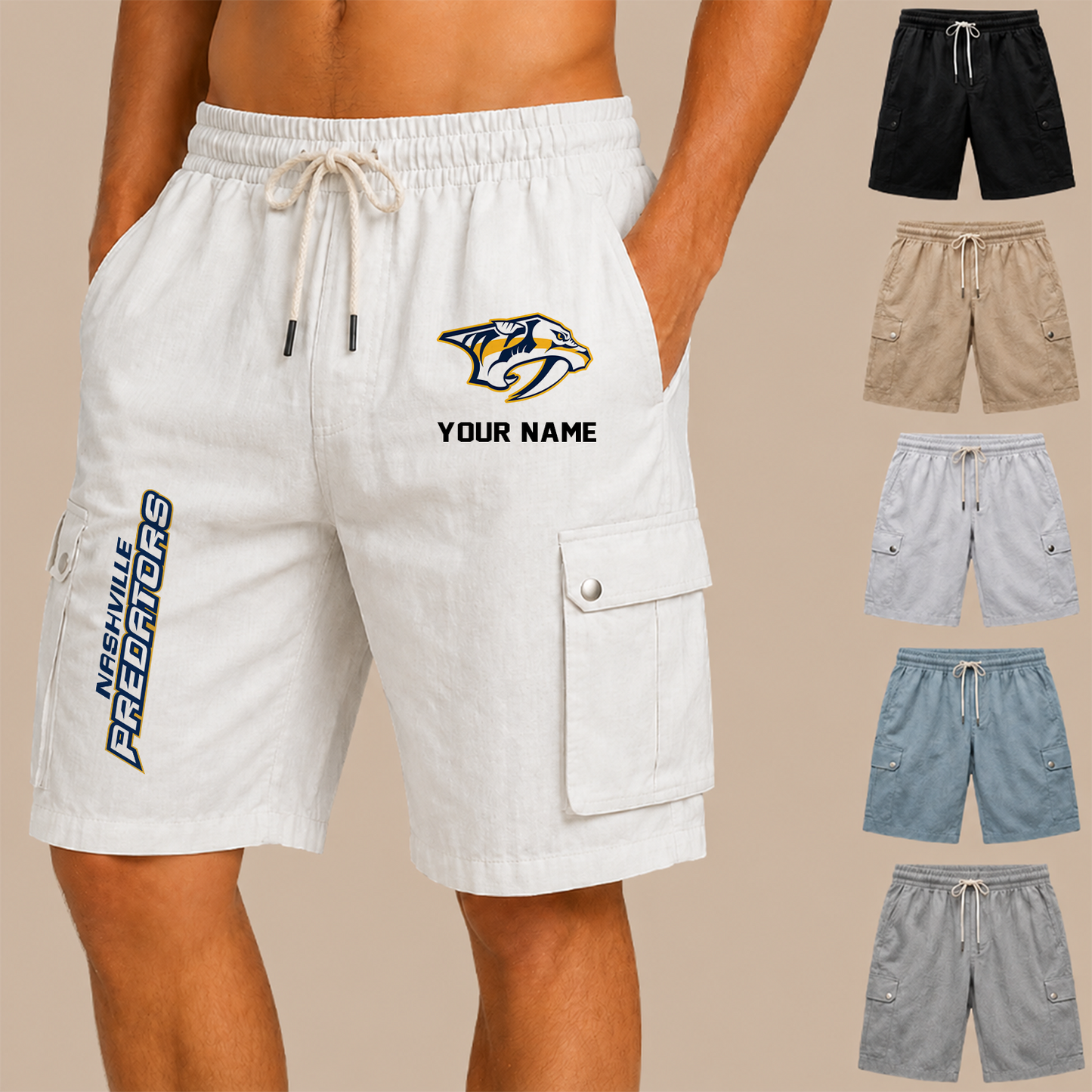 [SUPER SALE] NEW CUSTOMIZED NHL31 NVP NASHVILLE PREDATORS MEN'S DRAWSTRING CARGO SHORTS
