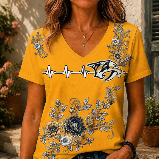 [SUPER SALE] NEW CUSTOMIZED NHL31 NVP NASHVILLE PREDATORS V-NECK FEMALE SHIRT