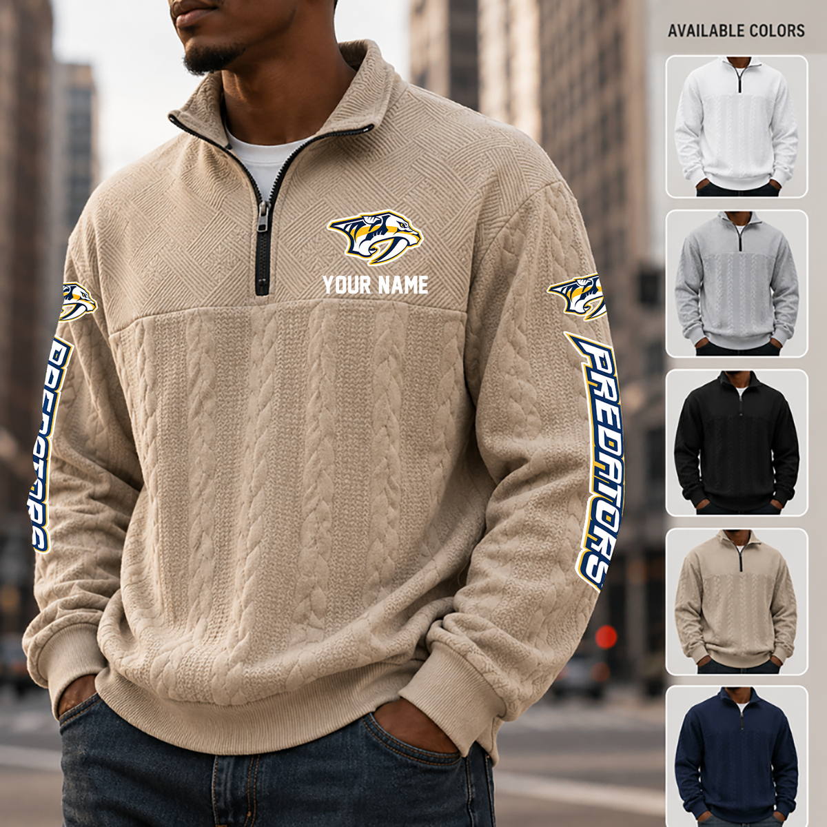 [SUPER SALE] NEW CUSTOMIZED NHL31 NVP NASHVILLE PREDATORS MULTICOLOR QUARTER-ZIP SWEATSHIRT