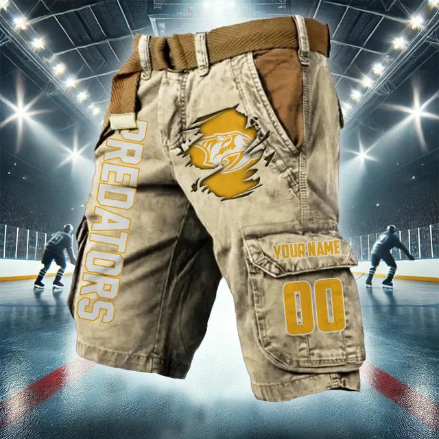 [SUPER SALE] NEW CUSTOMIZED NHL31 NVP NASHVILLE PREDATORS CARGO SHORTS