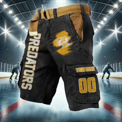 [SUPER SALE] NEW CUSTOMIZED NHL31 NVP NASHVILLE PREDATORS CARGO SHORTS