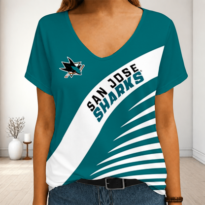 [SUPER SALE] NEW CUSTOMIZED NHL32 SJS SAN JOSE SHARKS V-NECK FEMALE SHIRT