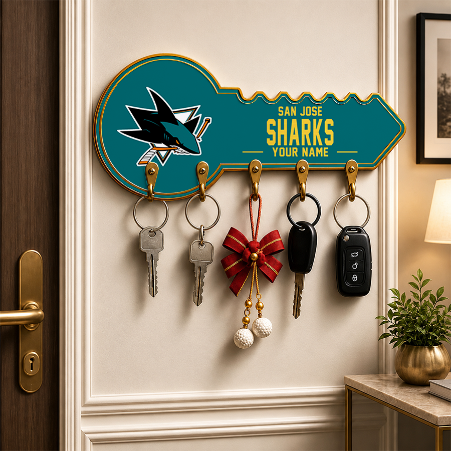 [SUPER SALE] NEW CUSTOMIZED NHL32 SJS SAN JOSE SHARKS WALL KEY HOLDER FOR HOME
