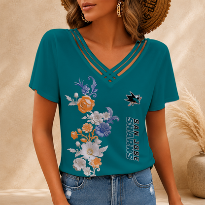 [SUPER SALE] NEW CUSTOMIZED NHL32 SJS SAN JOSE SHARKS V-NECK SHIRT