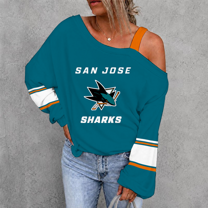 [SUPER SALE] NEW CUSTOMIZED NHL32 SJS SAN JOSE SHARKS DROP SHOULDER SWEATSHIRT