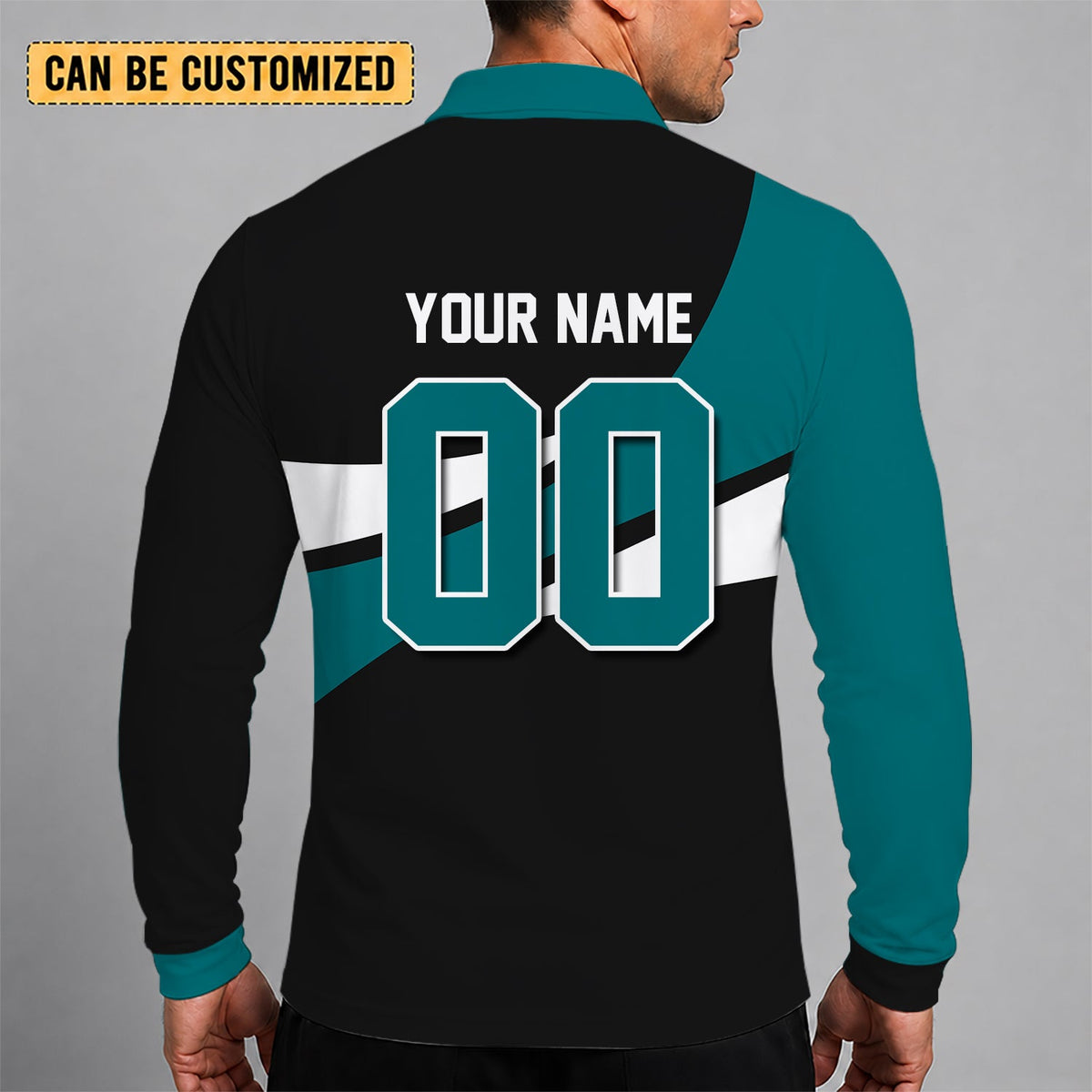 [SUPER SALE] NEW CUSTOMIZED NHL32 SJS SAN JOSE SHARKS MEN LONG SLEEVE POLO
