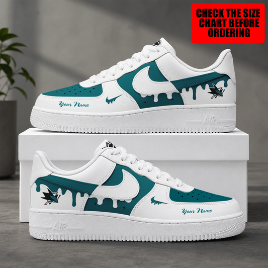 [SUPER SALE] NEW CUSTOMIZED NHL32 SJS SAN JOSE SHARKS AF1 SHOES