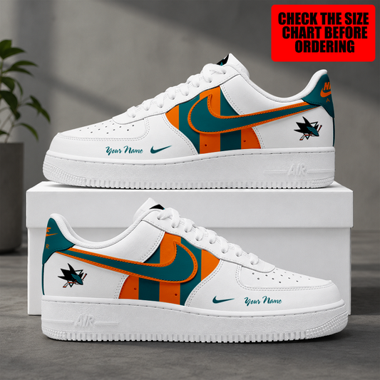 [SUPER SALE] NEW CUSTOMIZED NHL32 SJS SAN JOSE SHARKS AF1 SHOES