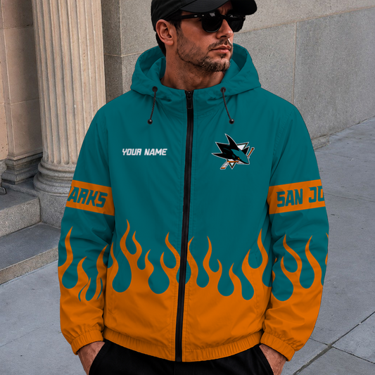 [SUPER SALE] NEW CUSTOMIZED NHL32 SJS SAN JOSE SHARKS WINDBREAKER JACKET