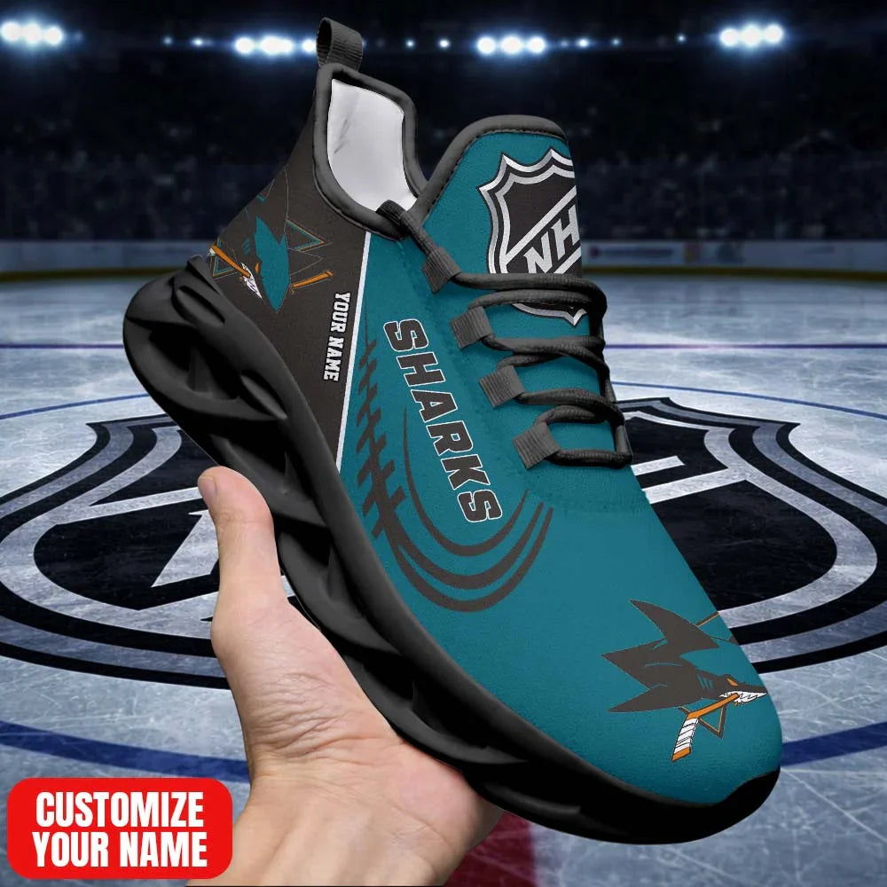 LIMITED EDITION - NEW CUSTOMIZED NHL32 SJS SJ SHARKS PREMIUM CLUNKY SNEAKERS