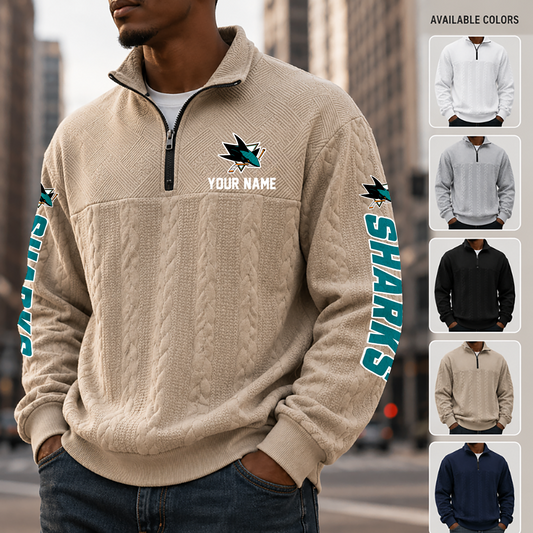 [SUPER SALE] NEW CUSTOMIZED NHL32 SJS SAN JOSE SHARKS MULTICOLOR QUARTER-ZIP SWEATSHIRT
