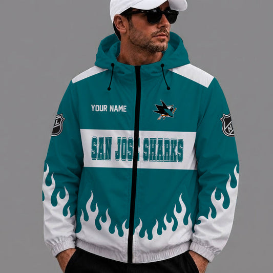 [SUPER SALE] NEW CUSTOMIZED NHL32 SJS SAN JOSE SHARKS WINDBREAKER JACKET