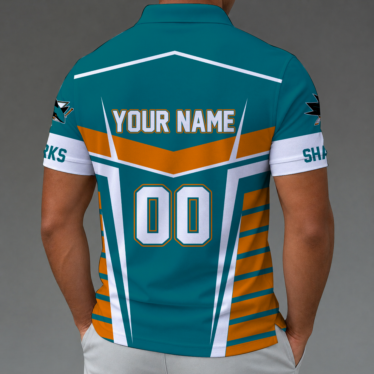 [SUPER SALE] NEW CUSTOMIZED NHL32 SJS SAN JOSE SHARKS POLO SHIRT
