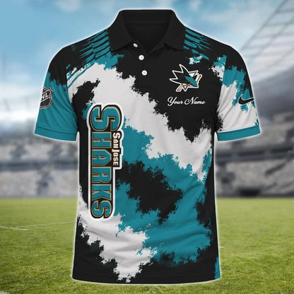 [SUPER SALE] NEW CUSTOMIZED NHL32 SJS SAN JOSE SHARKS POLO SHIRT