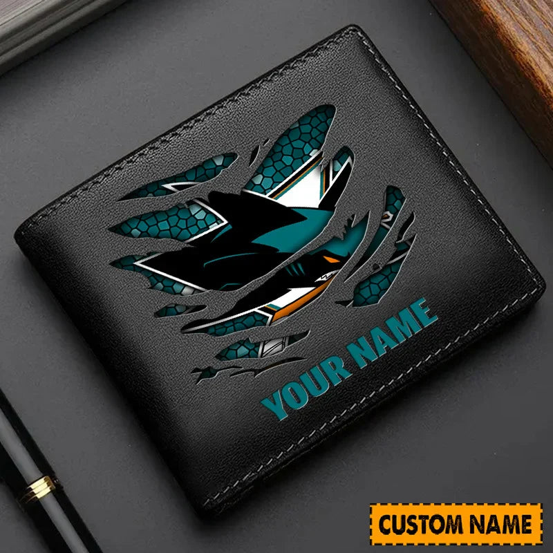 [SUPER SALE] NEW CUSTOMIZED NHL32 SJS SAN JOSE SHARKS LEATHER WALLET