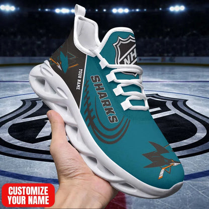 LIMITED EDITION - NEW CUSTOMIZED NHL32 SJS SJ SHARKS PREMIUM CLUNKY SNEAKERS