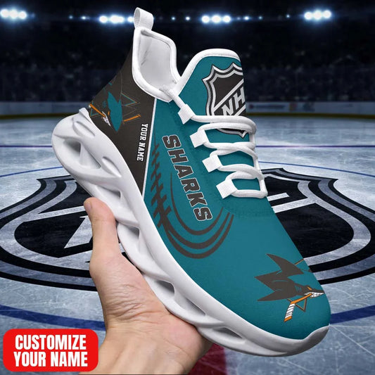 LIMITED EDITION - NEW CUSTOMIZED NHL32 SJS SJ SHARKS PREMIUM CLUNKY SNEAKERS