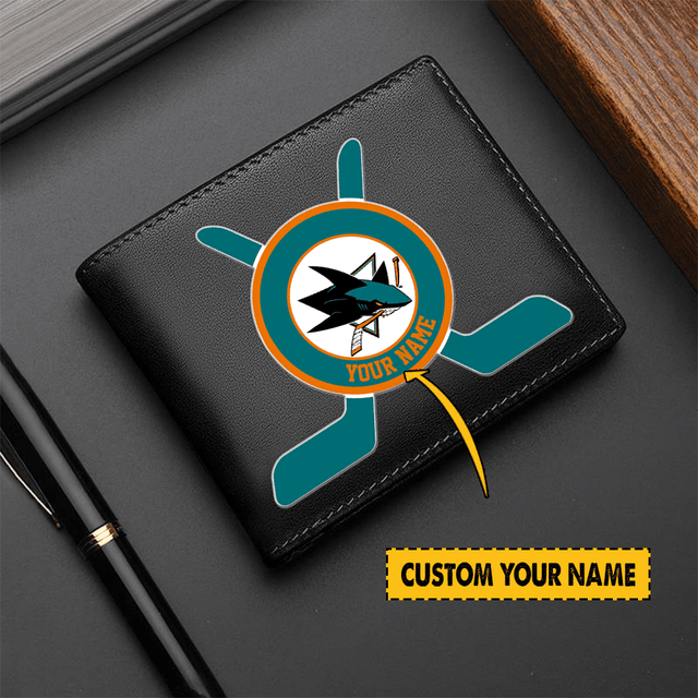 [SUPER SALE] NEW CUSTOMIZED NHL32 SJS SAN JOSE SHARKS LEATHER WALLET