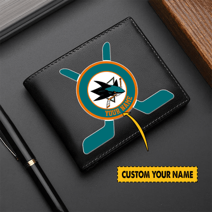 [SUPER SALE] NEW CUSTOMIZED NHL32 SJS SAN JOSE SHARKS LEATHER WALLET
