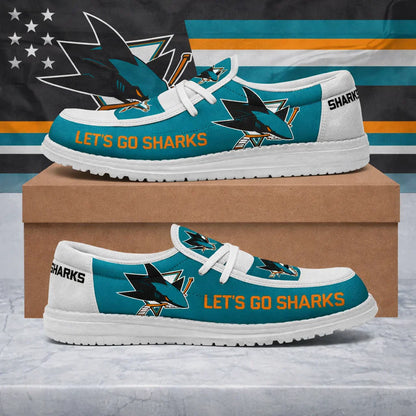 [SUPER SALE ] NEW CUSTOMIZED NHL32 SJS SAN JOSE SHARKS LOAFER SHOES
