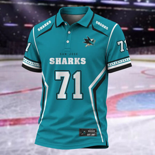 [SUPER SALE] NEW CUSTOMIZED NHL32 SJS SAN JOSE SHARKS POLO SHIRT
