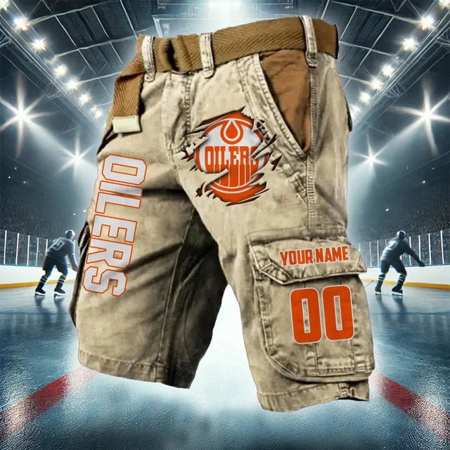 [SUPER SALE] NEW CUSTOMIZED NHL03 EMO EDMONTON OILERS CARGO SHORTS