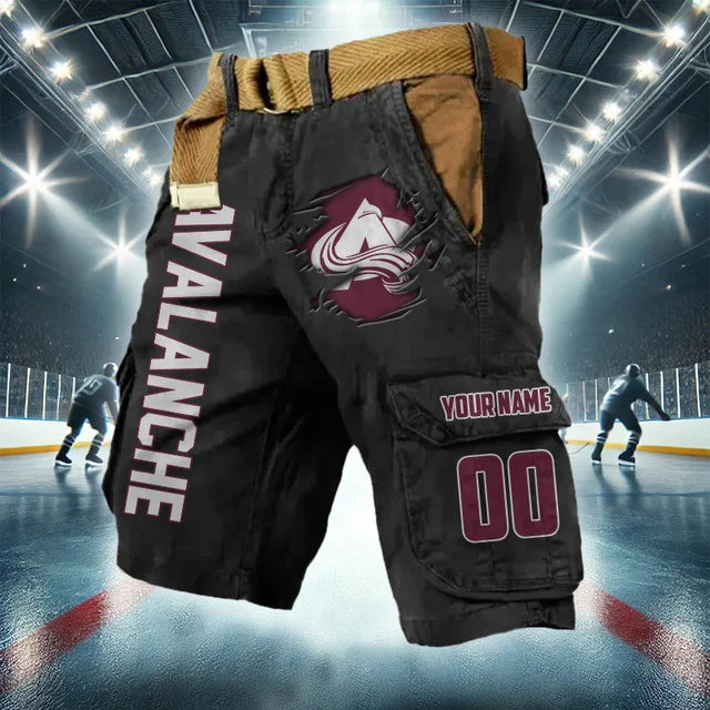 [SUPER SALE] NEW CUSTOMIZED NHL05 CAL COLORADO AVALANCHE CARGO SHORTS