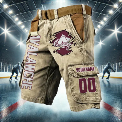 [SUPER SALE] NEW CUSTOMIZED NHL05 CAL COLORADO AVALANCHE CARGO SHORTS
