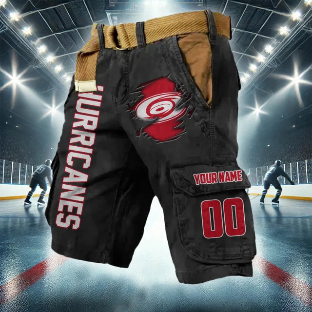 [SUPER SALE] NEW CUSTOMIZED NHL07 CLH CAROLINA HURRICANES CARGO SHORTS