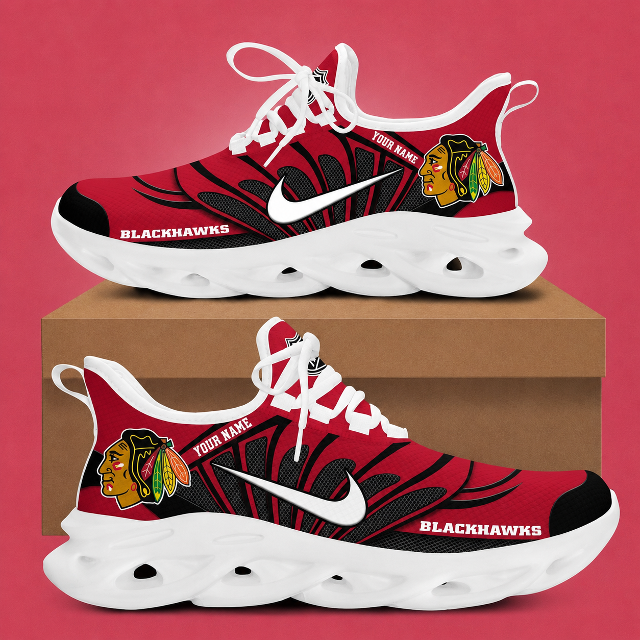 [SUPER SALE] NEW CUSTOMIZED NHL08 CBH CHICAGO BLACKHAWKS CLUNKY SNEAKERS