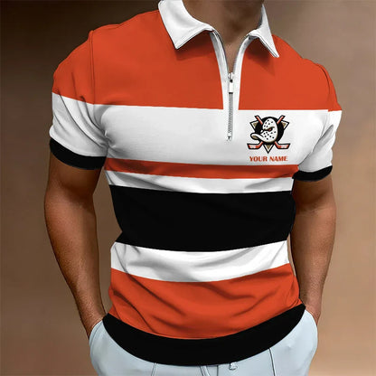 [SUPER SALE ] NEW CUSTOMIZED NHL09 AHD ANAHEIM DUCKS ZIP POLO SHIRT