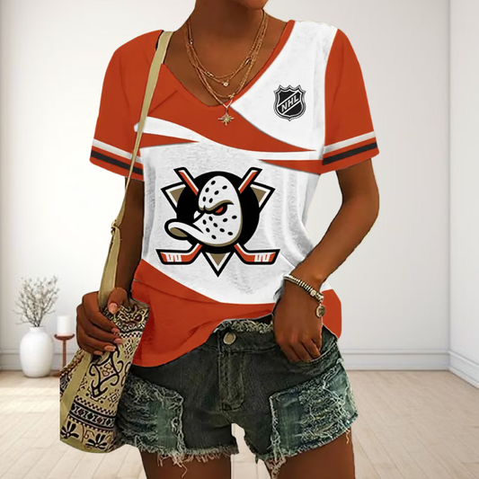 [SUPER SALE] NEW CUSTOMIZED NHL09 AHD ANAHEIM DUCKS V-NECK FEMALE SHIRT