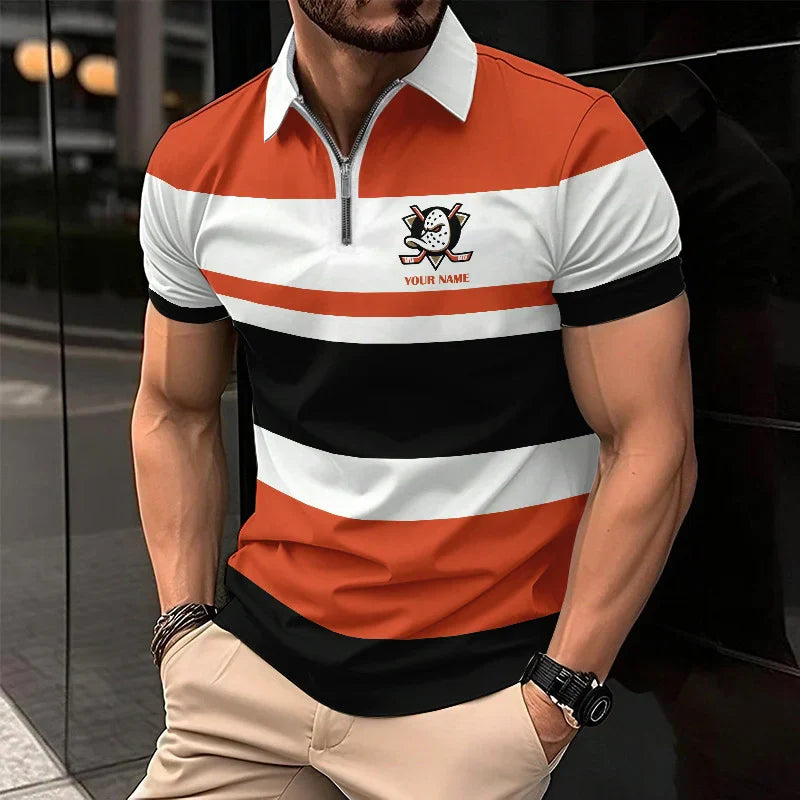 [SUPER SALE ] NEW CUSTOMIZED NHL09 AHD ANAHEIM DUCKS ZIP POLO SHIRT