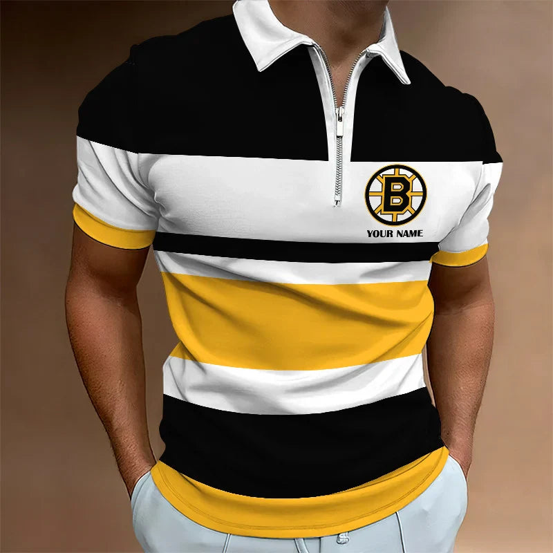 [SUPER SALE ] NEW CUSTOMIZED NHL02 BTB BOSTON BRUINS ZIP POLO SHIRT