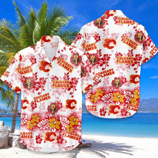 [SUPER SALE ] NEW CUSTOMIZED NHL17 CGF CALGARY FLAMES UNISEX HAWAIIAN SHIRT & SHORTS SET