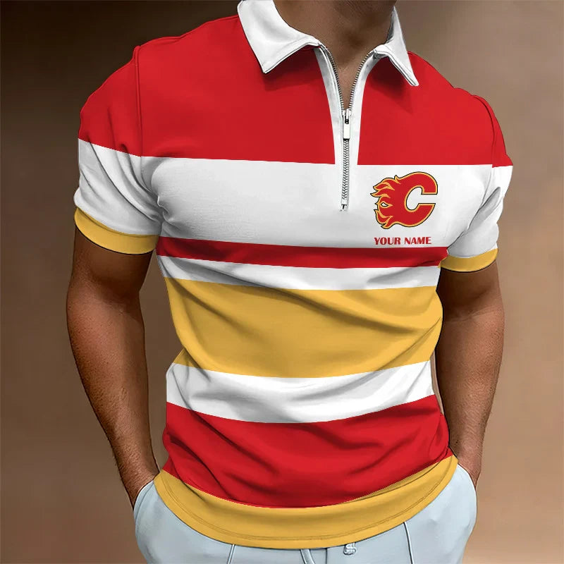 [SUPER SALE ] NEW CUSTOMIZED NHL17 CGF CALGARY FLAMES ZIP POLO SHIRT