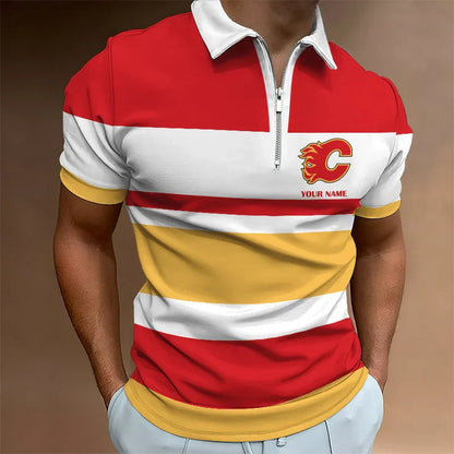[SUPER SALE ] NEW CUSTOMIZED NHL17 CGF CALGARY FLAMES ZIP POLO SHIRT