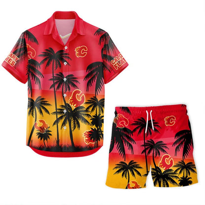 LIMITED EDITION - NEW CUSTOMIZED NHL17 CGF CALGARY FLAMES UNISEX HAWAIIAN SHIRT & SHORTS SET