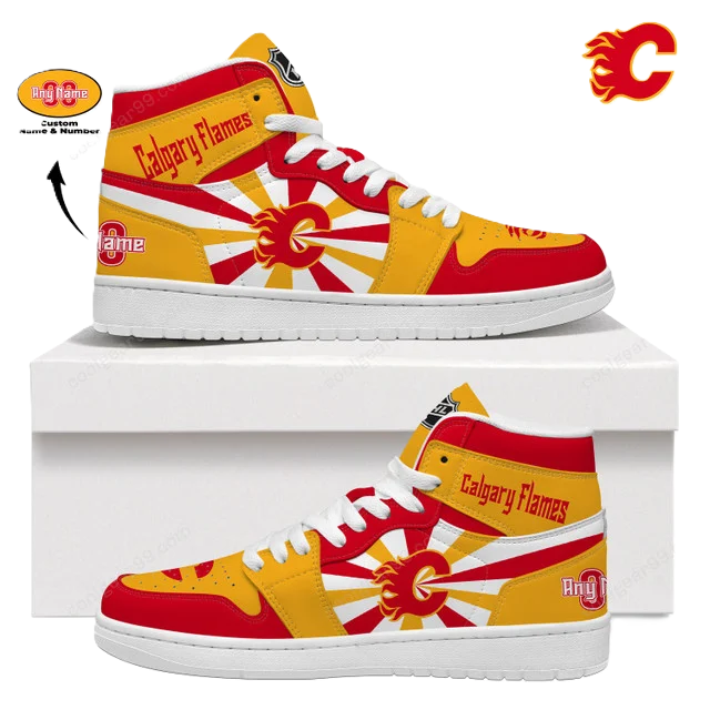 [SUPER SALE] NEW CUSTOMIZED NHL17 CG FLAMES AIR JORDAN SNEAKERS