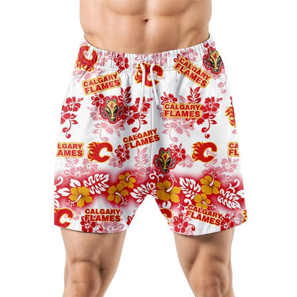 [SUPER SALE ] NEW CUSTOMIZED NHL17 CGF CALGARY FLAMES UNISEX HAWAIIAN SHIRT & SHORTS SET