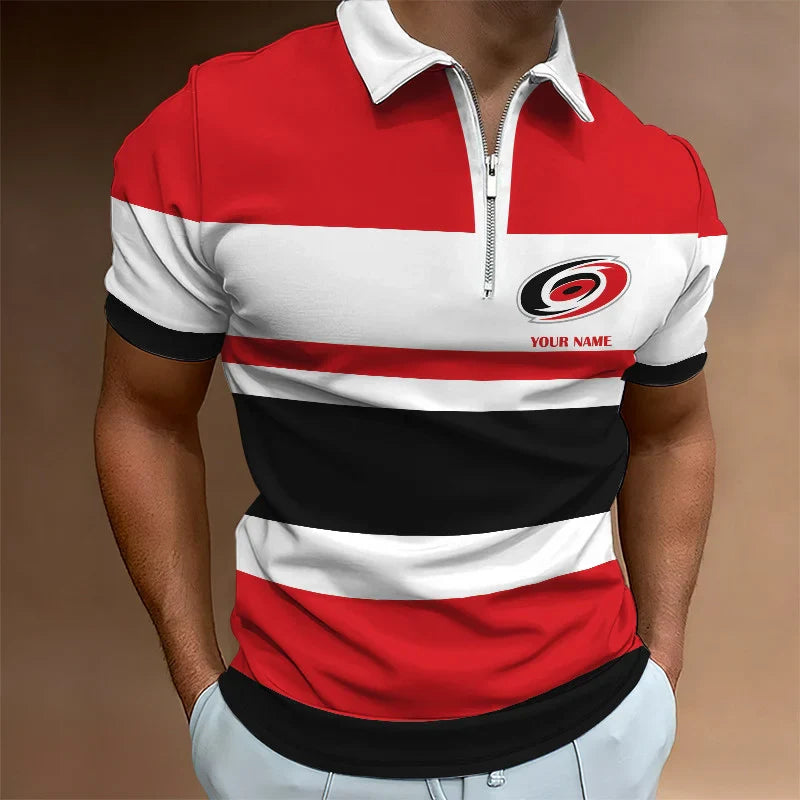 [SUPER SALE ] NEW CUSTOMIZED NHL07 CLH CAROLINA HURRICANES ZIP POLO SHIRT