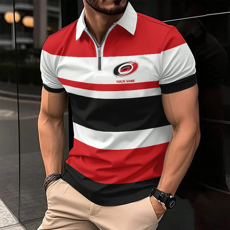 [SUPER SALE ] NEW CUSTOMIZED NHL07 CLH CAROLINA HURRICANES ZIP POLO SHIRT